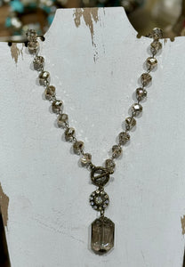 Smokey topaz crystal chain with medallion drop necklace