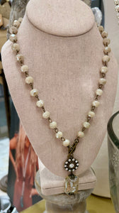 Cream crystal chain necklace with medallion drop