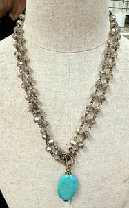 Front toggle crystal chain necklace with turquoise drop