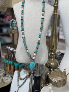 Strung Turquoise Necklace w/ Leopard Tassel