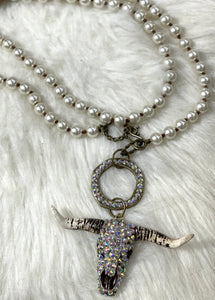 Hand Crystalled Cowskull On Pearls