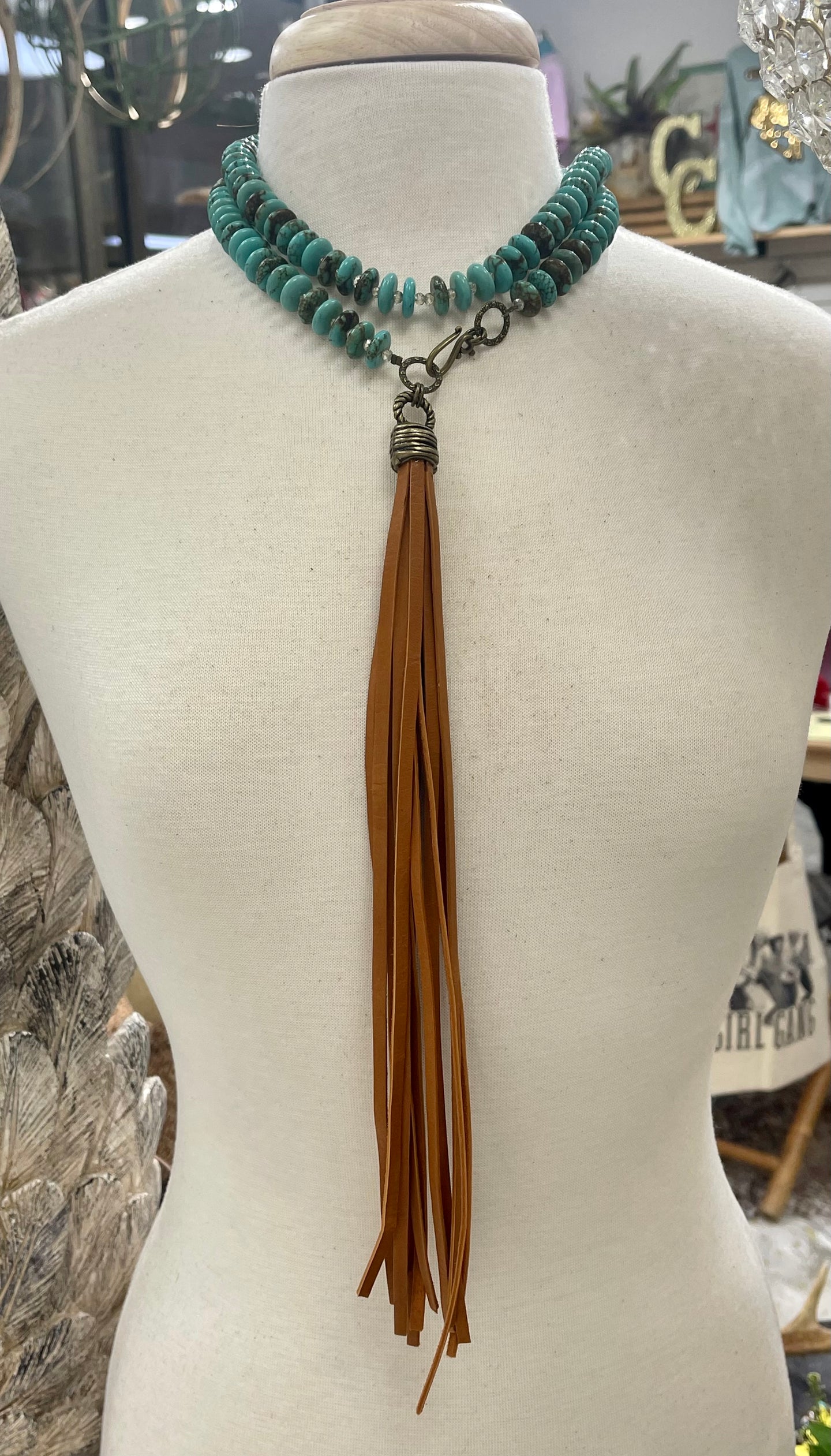 Turquoise/Crystal Wrap w/ Deerskin Tassel